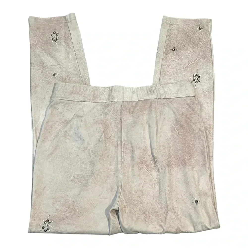 Free People faux suede mauve/brown leggings embellished EUC guessing Size L - Picture 7 of 11